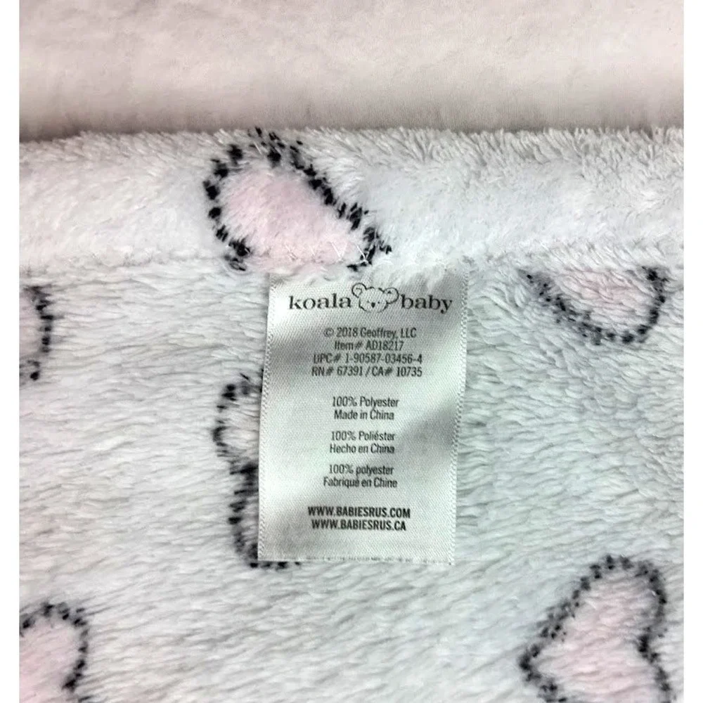 Flaw - Koala Baby White Pink Heart Baby Blanket htf Thin Fleece Soft Some Stains